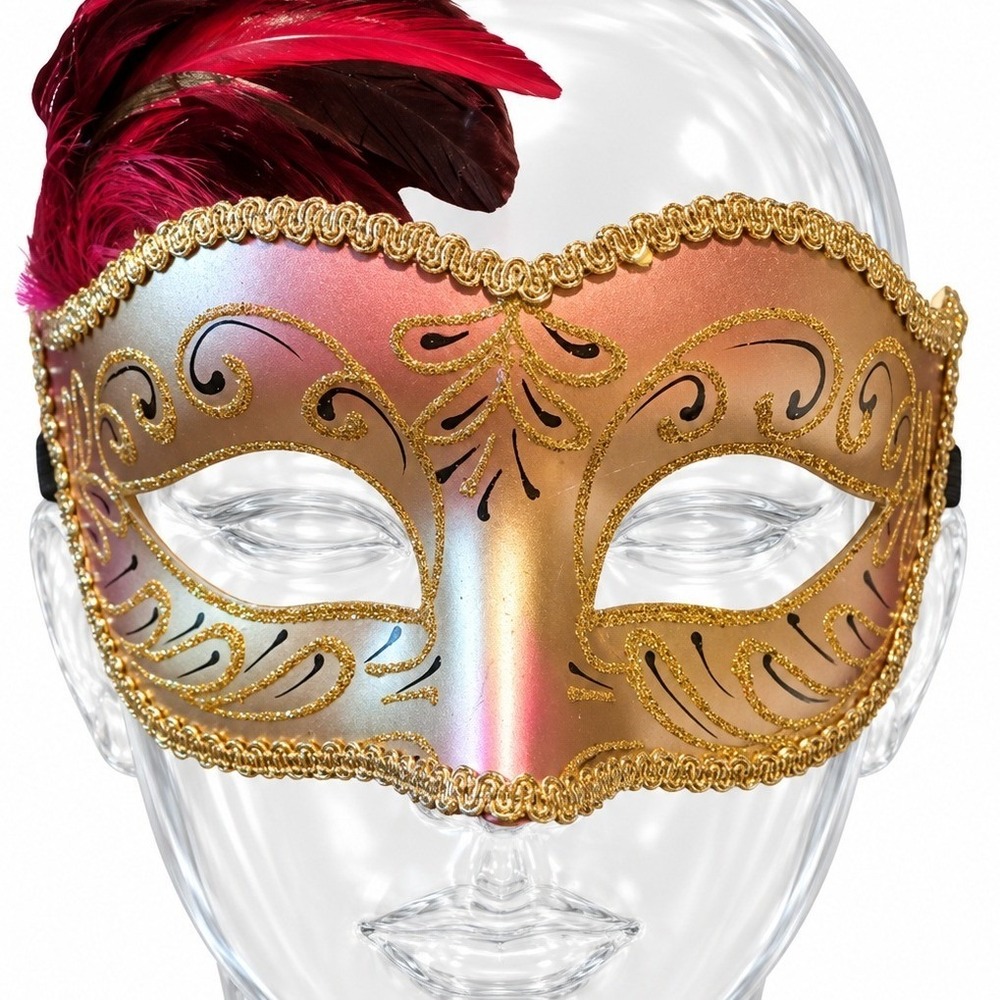 Gold on burgundy masquerade ball mask‎ SKUJ080